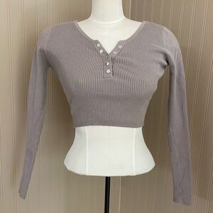GARAGE Grey/Taupe Long Sleeve Ribbed Crop 
Top Women’s Small